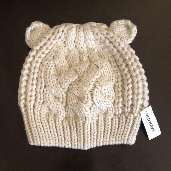 Old Navy Other - Old Navy Chunky Sweater Baby Beanie Hat w/ Little Bear Ears | Ecru | 6-12 Months